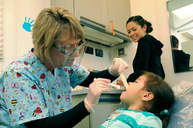Picture of child receiving dental care in the mobile dental van